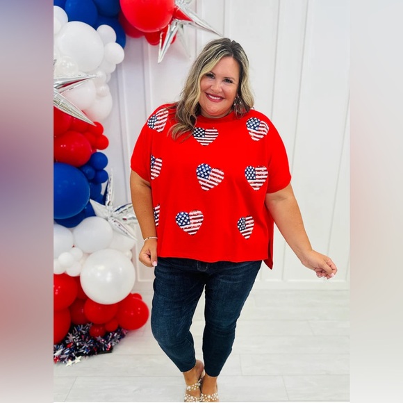 Fantastic Fawn Sequin Flag Heart Oversized Shirt Top Sz Large New in Package - Picture 14 of 14